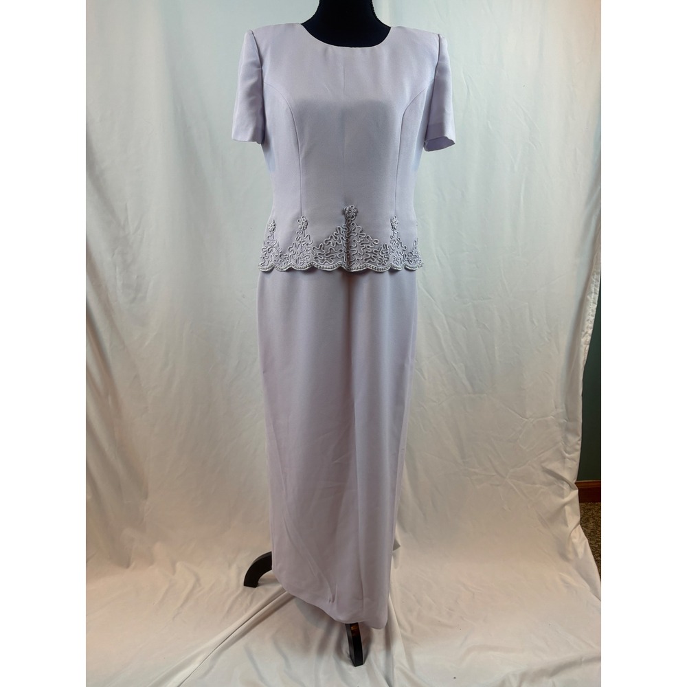 Lavender Formal Maxi Dress Soutache Pearl Beaded Scalloped‎ Hem Gown 6P